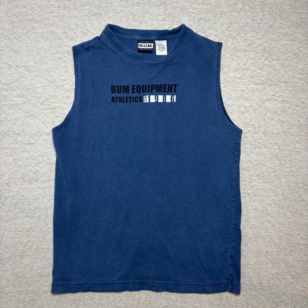 Vintage BUM Equipment Athletics Boys Large 10/12 Blue 1986 Muscle Tee Tank Top
